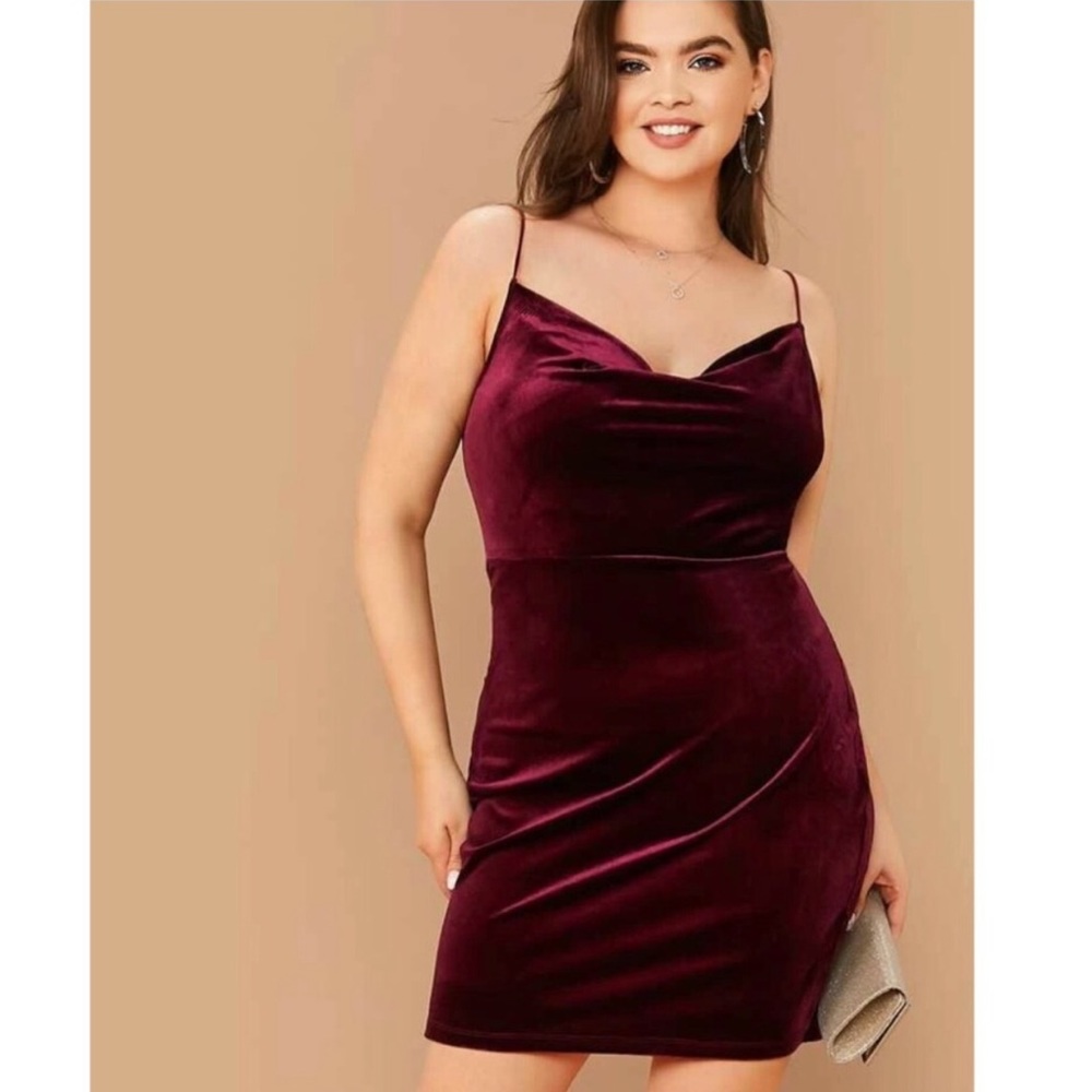 NWOT Shein Burgundy Velvet Dress